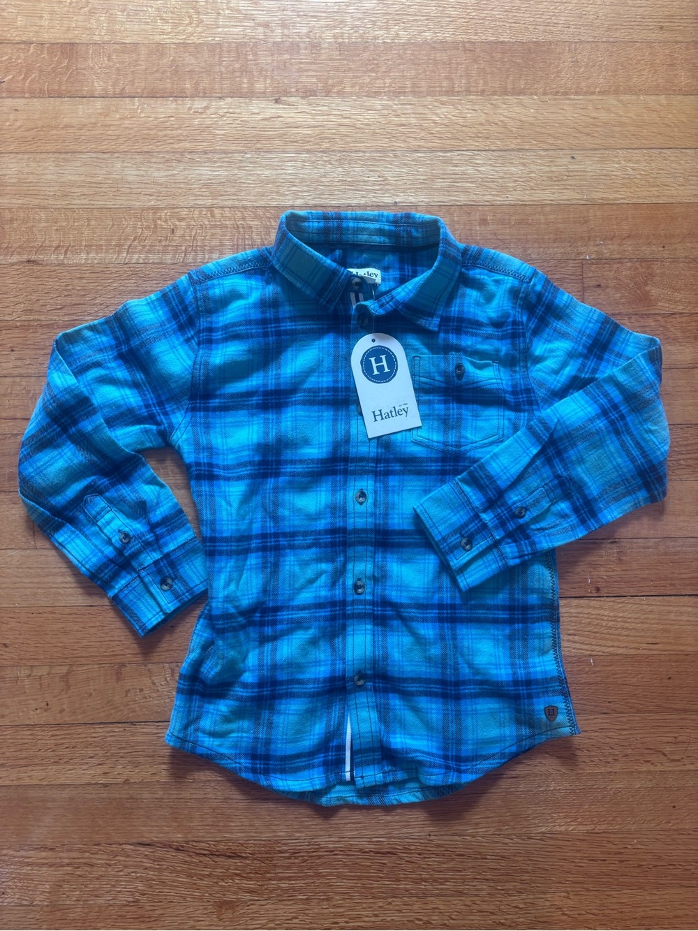 Hatley Teal & Navy Plaid Button-Down flannel Shirt - NWT - Sz 8